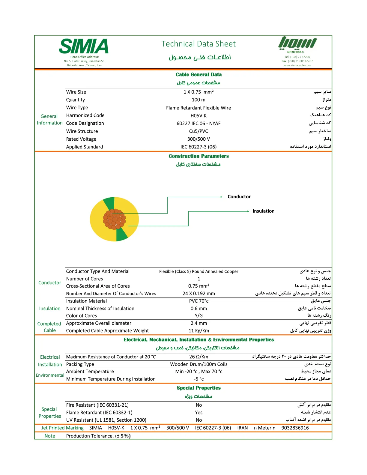 مشخصات فنی دقیق سیم سایز 0.75 سیمیا