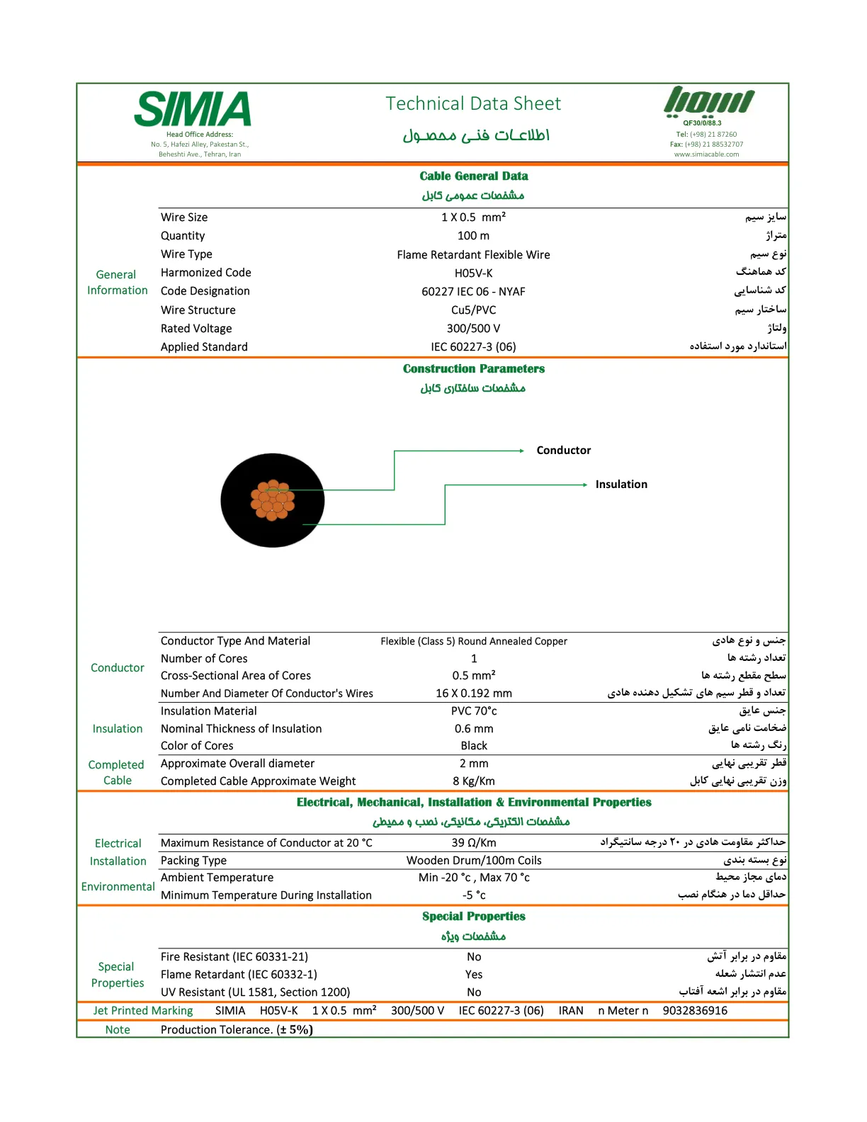 مشخصات فنی دقیق سیم سایز 0.5 سیمیا